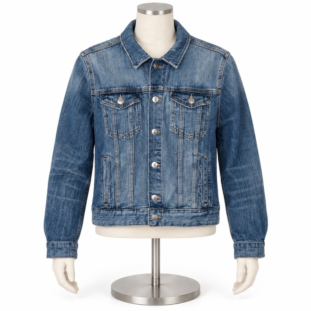 H&M Womens Medium Wash Denim Trucker Jacket Size 10 Blue Cotton Blend Stretch
